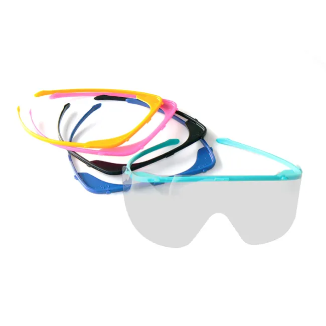 Kit ochelari de protecție cu 5 monturi colorate și 20 de vizoare antiaburire (1 kit)