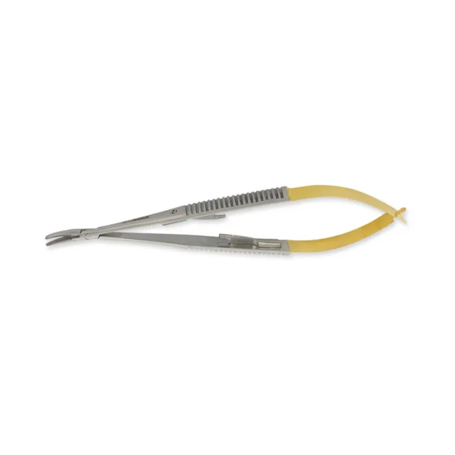 Portac de ace Castroviejo curbat cu carbură de tungsten, vârf neted – 14 cm (1 buc)