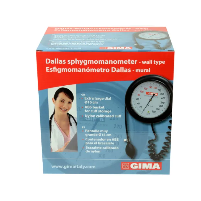 Tensiometru aneroid de perete DALLAS cu cadran mare Ø 147 mm și coș pentru manșetă (1 buc)