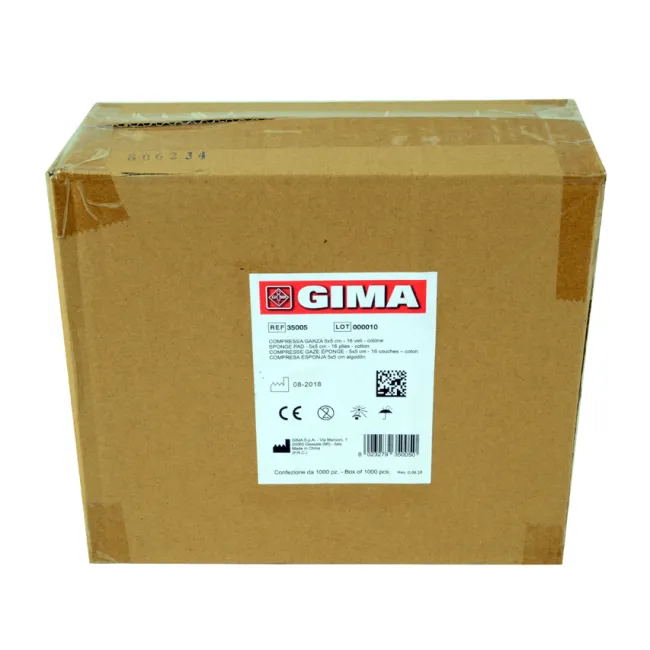 Comprese din tifon de bumbac 5 × 5 cm, 16 straturi, nesterile (cutie 1000 buc)