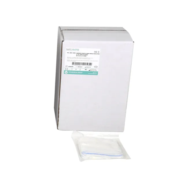 Comprese din tifon 10 × 10 cm cu fir radiopac, sterile, 12 straturi (cutie 150 buc)