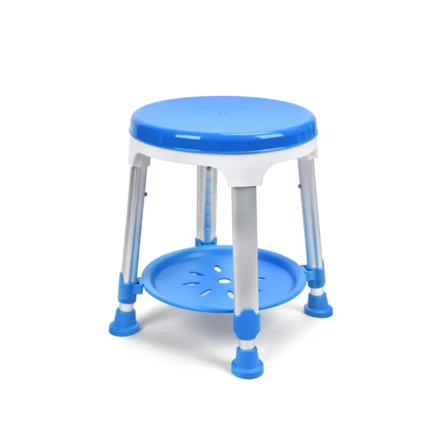 Scaun de duș albastru cu tavă, înălțime reglabilă 40–52 cm