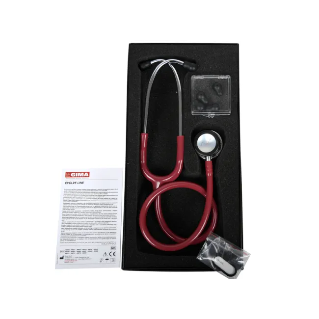 Stetoscop Gima Evolve cu cap dublu lucios, binaural oglindă, tub bordeaux, 75 cm (1 buc)