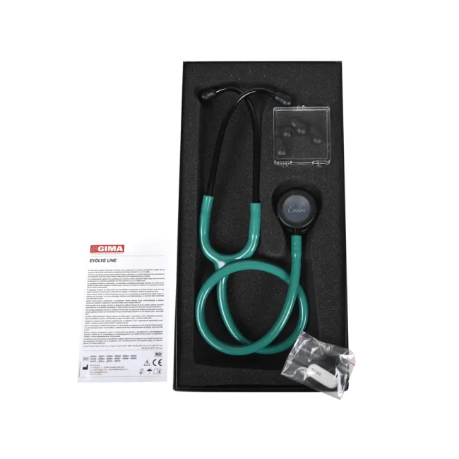 Stetoscop Gima Evolve cu cap dublu, cap integral negru și tub verde smarald (1 buc)