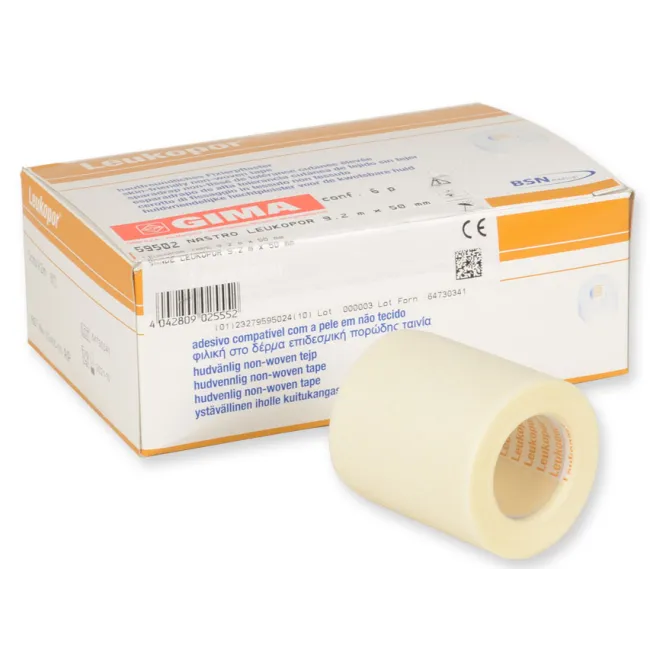 Bandă adezivă Leukopor 9,2 m × 50 mm pentru piele sensibilă (cutie 6 buc)