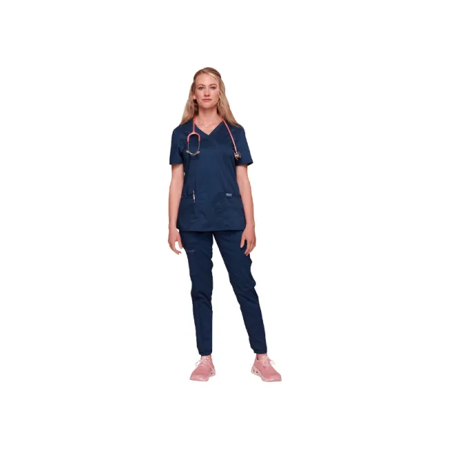 Bluză medicală Cherokee Revolution Mock Wrap pentru femei, mărimea XXS, albastru navy