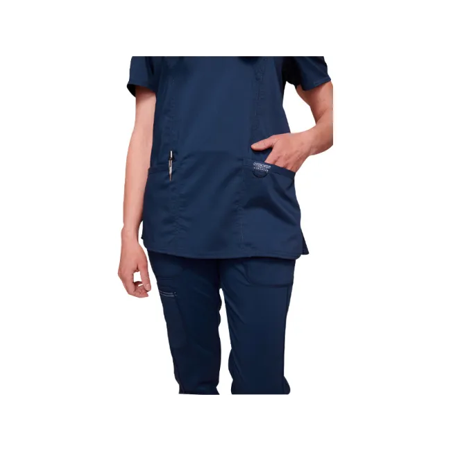 Bluză medicală Cherokee Revolution Mock Wrap pentru femei, mărimea L, albastru navy