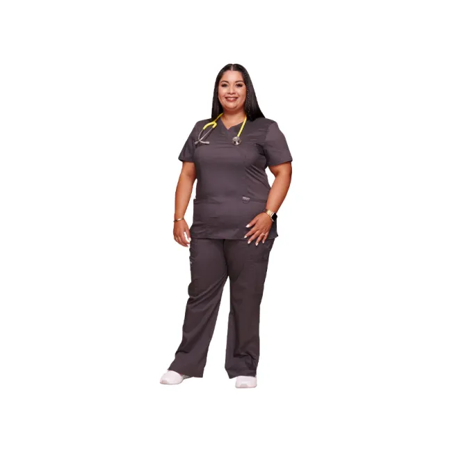 Bluză medicală Cherokee Revolution Mock Wrap pentru femei, mărimea M, culoare pewter