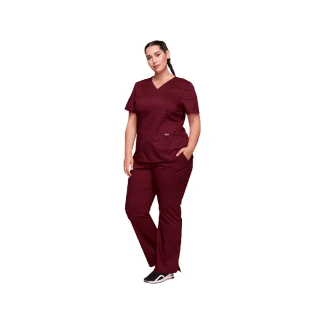 Bluză medicală Cherokee Revolution Mock Wrap pentru femei, mărimea XXS, culoare wine