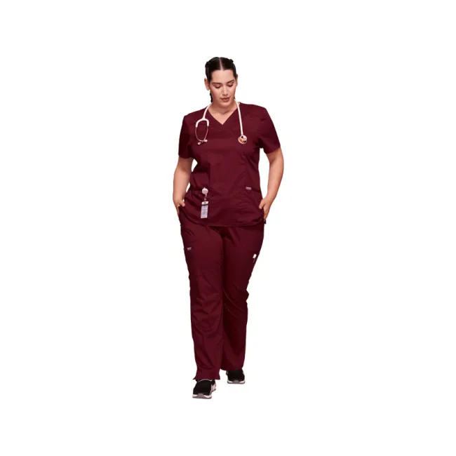 Bluză medicală Cherokee Revolution Mock Wrap pentru femei, mărimea XL, culoare wine