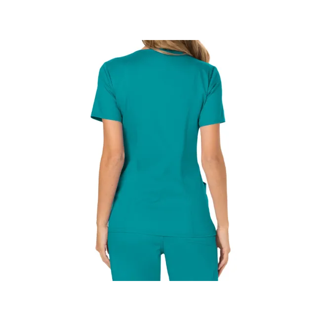 Bluză medicală Cherokee Revolution Mock Wrap pentru femei, mărimea S, albastru turcoaz