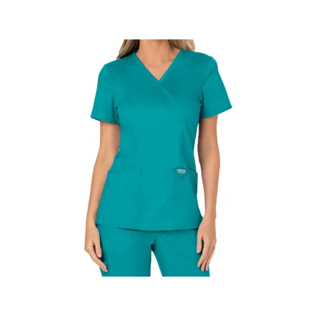 Bluză medicală Cherokee Revolution Mock Wrap pentru femei, mărimea M, albastru turcoaz