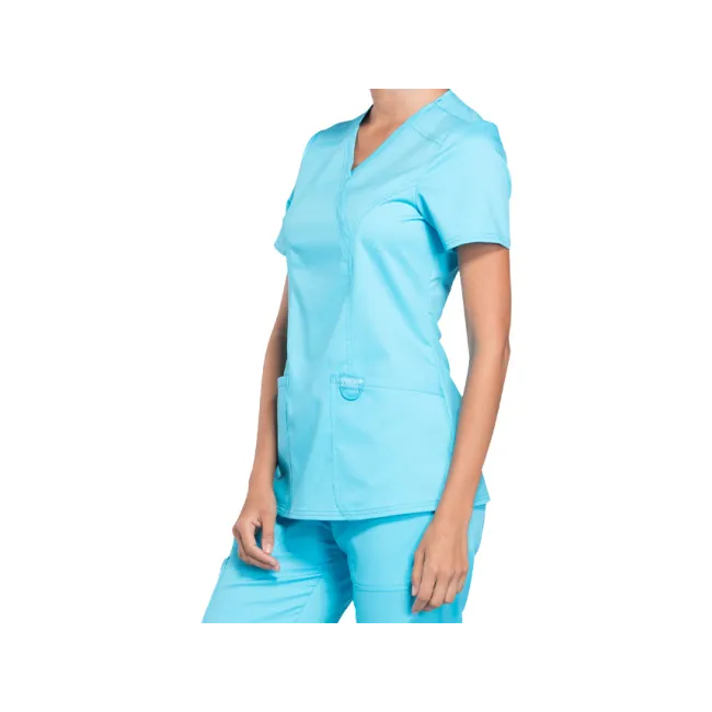 Bluză medicală Cherokee Revolution Mock Wrap pentru femei, mărimea L, turcoaz