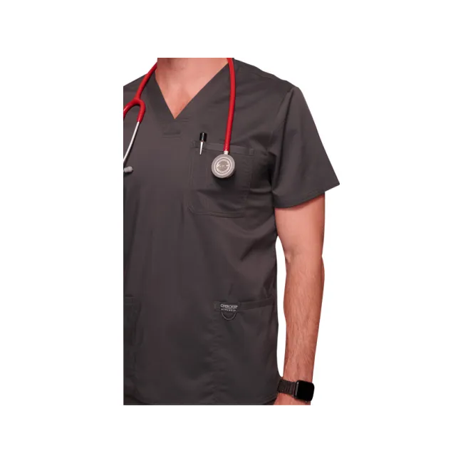 Bluză medicală bărbați Cherokee Revolution cu decolteu în V, mărimea XS, culoare pewter