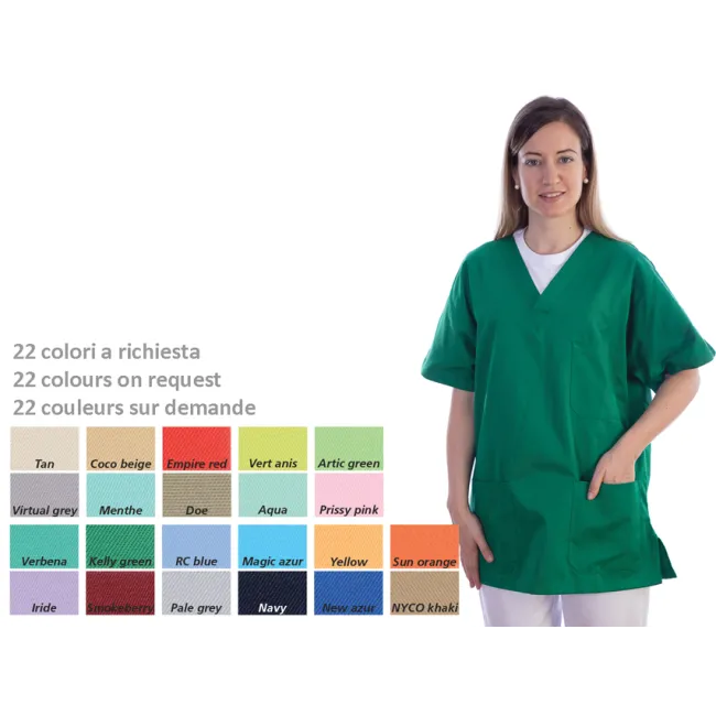 Haină medicală unisex din bumbac și poliester, mânecă scurtă, mărimea S, culoare la cerere (1 buc)