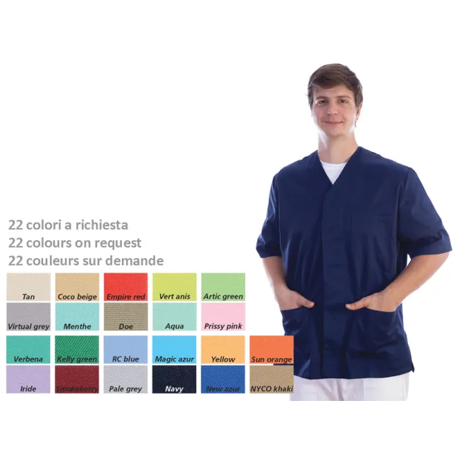 Haină medicală unisex cu capse ascunse, mânecă scurtă, bumbac/poliester, mărimea XXL, culoare la cerere (1 buc)