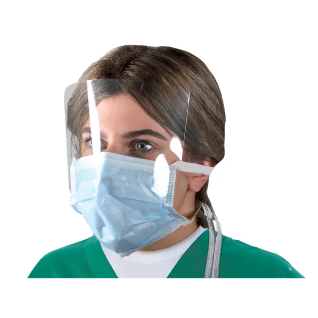Mască chirurgicală cu vizor antiaburire MASK-OP, șnururi de legat, albastru deschis (cutie 50 buc)