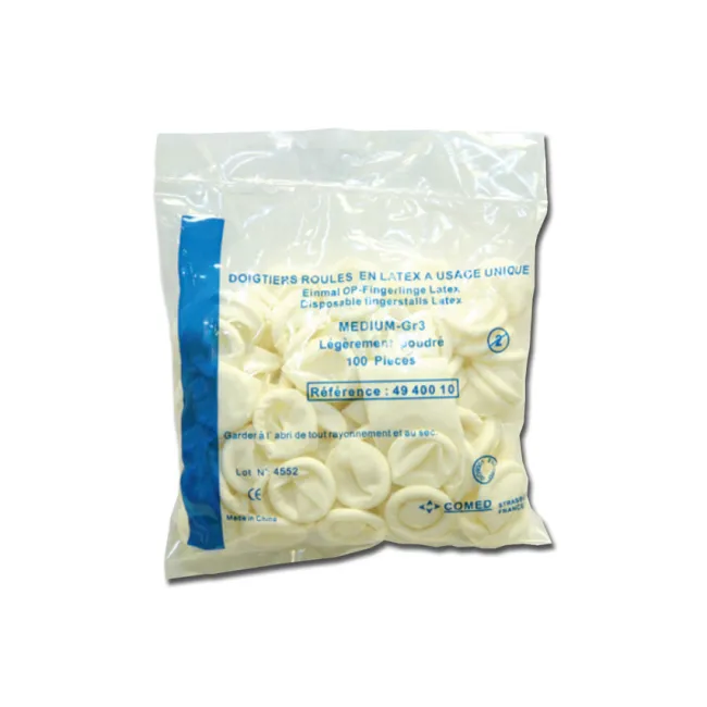 Degetare din latex, mărime medie, cu talc (cutie 1000 buc), mărimea M