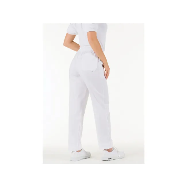 Pantaloni medicali din bumbac 100% albi, unisex, mărimea S