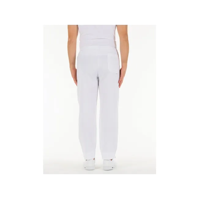 Pantaloni medicali din bumbac 100% albi, unisex, mărimea S