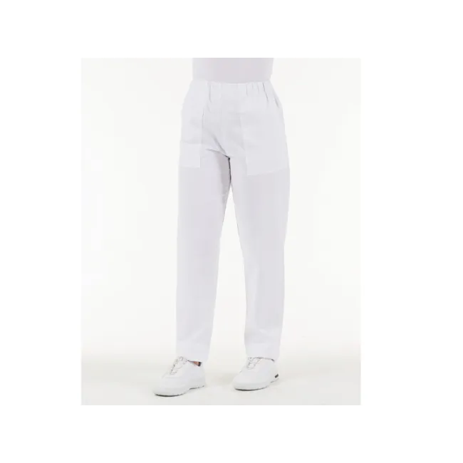 Pantaloni medicali din bumbac 100% albi, unisex, mărimea M