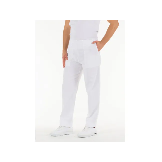 Pantaloni medicali din bumbac 100% albi, unisex, mărimea L