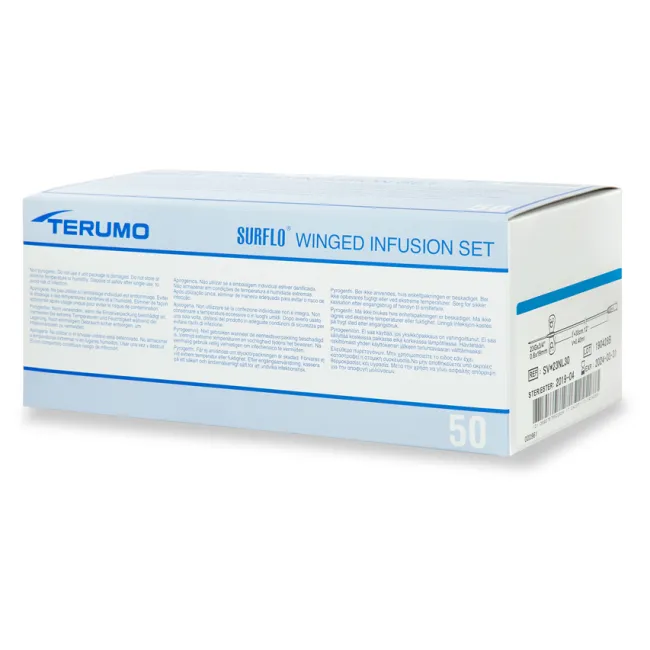 Set de perfuzie cu aripioare Terumo Surflo 23G – 0,6 × 19 mm, albastru, steril (cutie 50 buc)