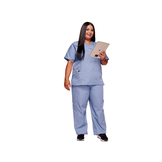 Bluză medicală Cherokee Originals cu decolteu în V pentru femei, mărimea XL, culoare ciel