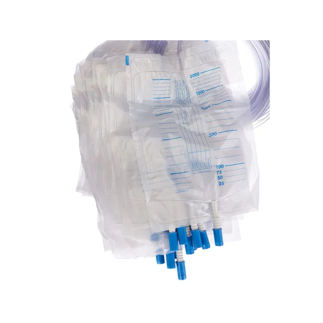 Pungă de urină 2000 ml cu valvă antireflux și evacuare, tub 90 cm, fără latex și DEHP (cutie 30 buc)
