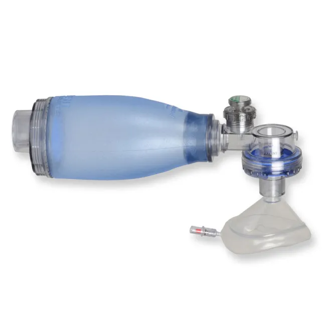 Balon resuscitator din PVC de unică folosință pentru sugari, cu mască N°1 și supapă Pop-off 40 cm H₂O, volum 280 ml
