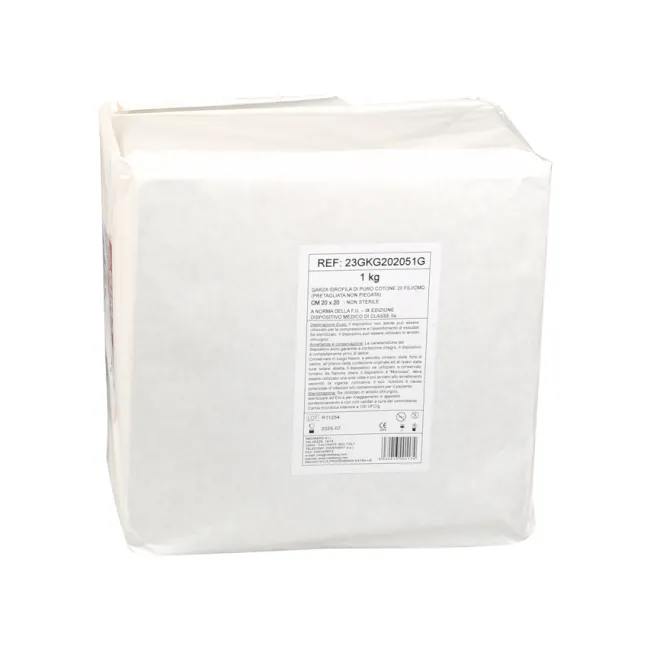 Comprese din tifon de bumbac 20 × 20 cm, nesterile, 20 fire (pachet 1 kg)