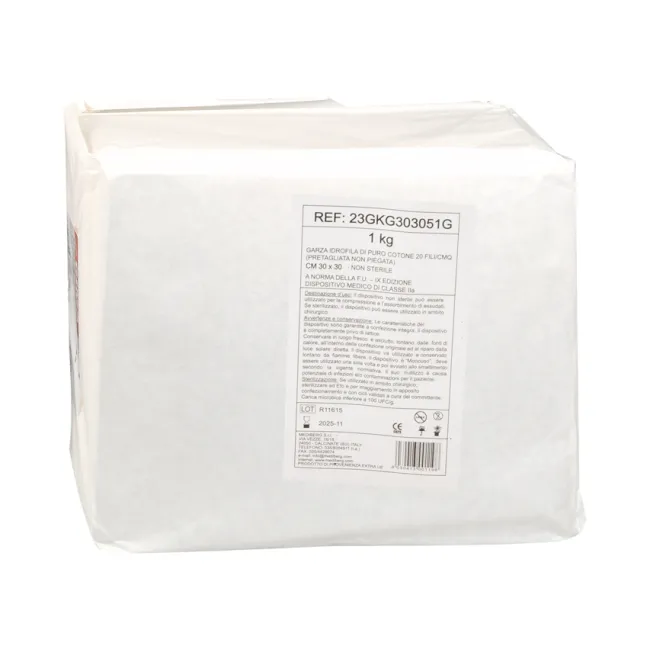 Comprese din tifon de bumbac 30 × 30 cm, nesterile, 20 fire (pachet 1 kg)