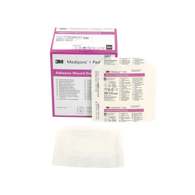 Pansament adeziv steril Medipore 3M + Pad 5 × 7 cm, cu compresă neaderentă (cutie 50 buc)