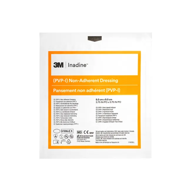 Pansament antimicrobian Inadine 3M cu iodopovidonă 10%, 9,5 × 9,5 cm (cutie 10 buc)