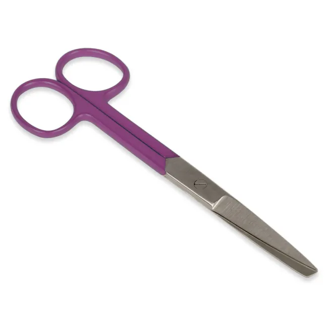 Foarfece drepte din oțel inoxidabil cu inel violet, vârfuri tocit/ascuțit, 14 cm (1 buc)