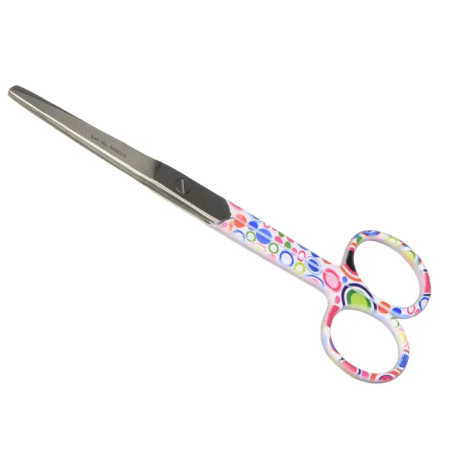 Foarfecă dreaptă din oțel inoxidabil pentru asistente medicale, model Bubbles, vârfuri ascuțit/rotunjit, 14 cm (1 buc)