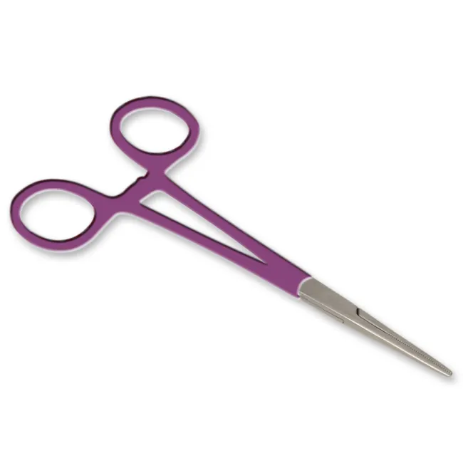 Pensetă hemostatică dreaptă cu inele mov din oțel inoxidabil, 16 cm (1 buc)