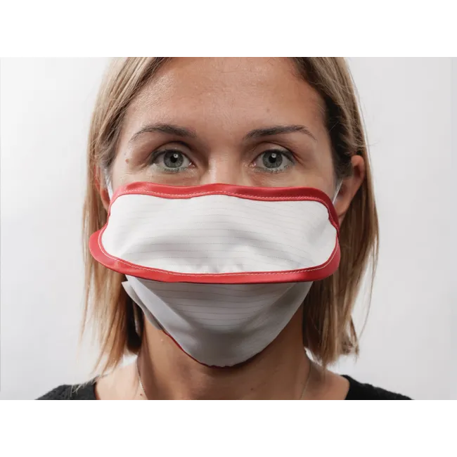 Mască chirurgicală reutilizabilă Mycroclean Adult BFE 99,8% fără agrafă nazală, alb-roșu (1 buc)
