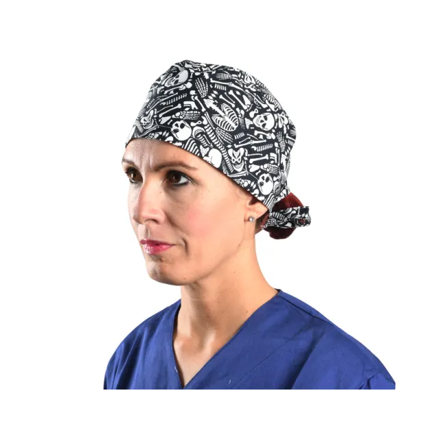 Bonetă chirurgicală din bumbac Funny Cap - model Skeleton - mărimea M (1 buc)
