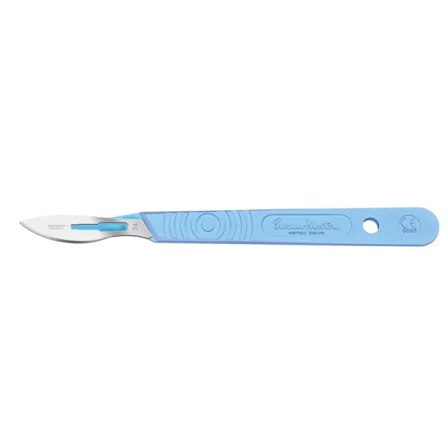 Bisturiu de unică folosință Swann-Morton cu lamă inox nr. 24, steril (cutie 10 buc)