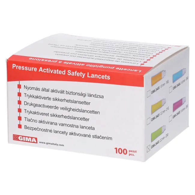 Lancete de siguranță automate rotunde 28G, adâncime 1,8 mm, flux sanguin scăzut (cutie 100 buc)