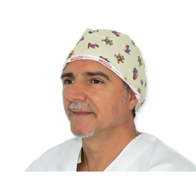 Bonetă chirurgicală din bumbac cu imprimeu pe fond bej