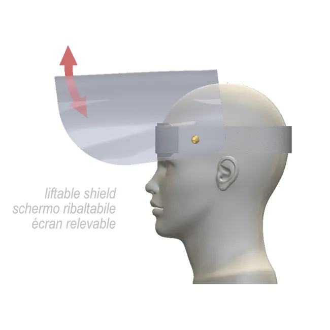 Ecran facial de protecție rabatabil din policarbonat, vizor transparent, clasa II