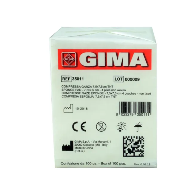 Comprese din tifon nețesut 7,5 × 7,5 cm, 4 straturi, nesterile (cutie 1000 buc)