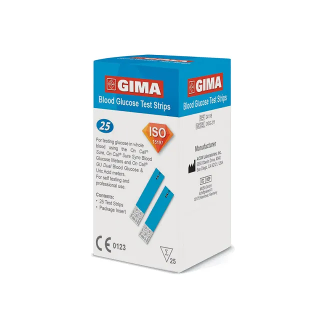Benzi test glicemie pentru glucometrul Gima (cutie 25 buc)