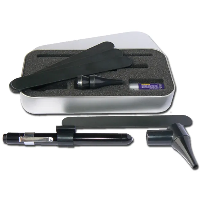 Otoscop stilou Delta cu iluminare LED, negru, cu pâlnii auricolari și abeslimbi (1 buc)