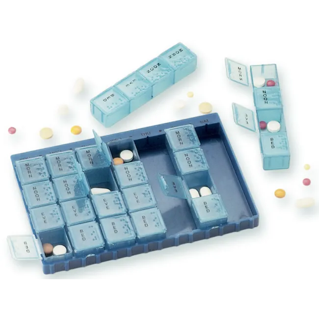 Cutie organizator medicamente săptămânală cu 7 compartimente detașabile, 28 sloturi, albastru translucid