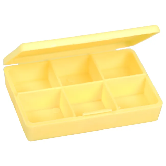 Cutie organizator medicamente zilnic cu 6 compartimente, galben, 8 × 5,5 × 1,5 cm