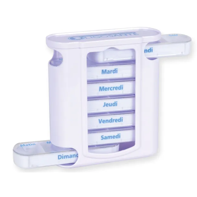 Organizator săptămânal de medicamente tip turn cu 7 cutii detașabile, 4 compartimente