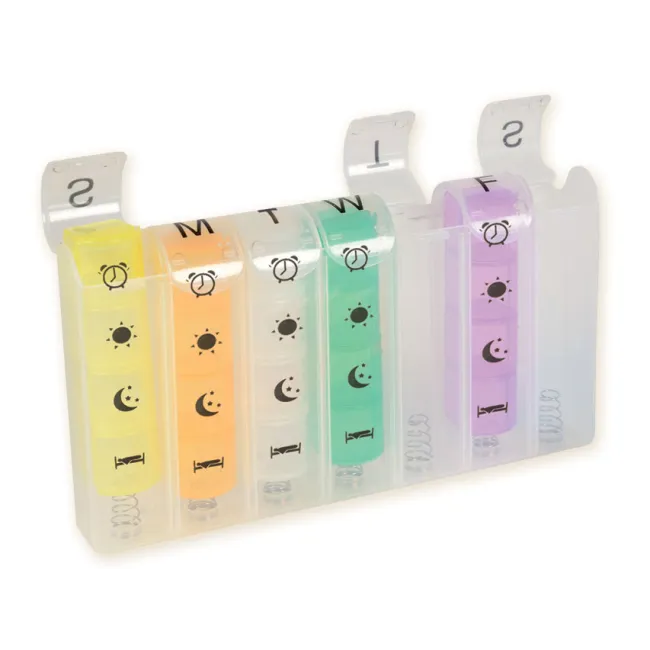 Organizator săptămânal de medicamente cu 4 compartimente pe zi, cu arc și braille